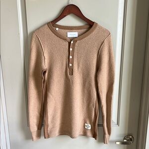 Ovadia & Sons 100% Wool Tan Waffle Henley Sweater Size Medium/Slim
